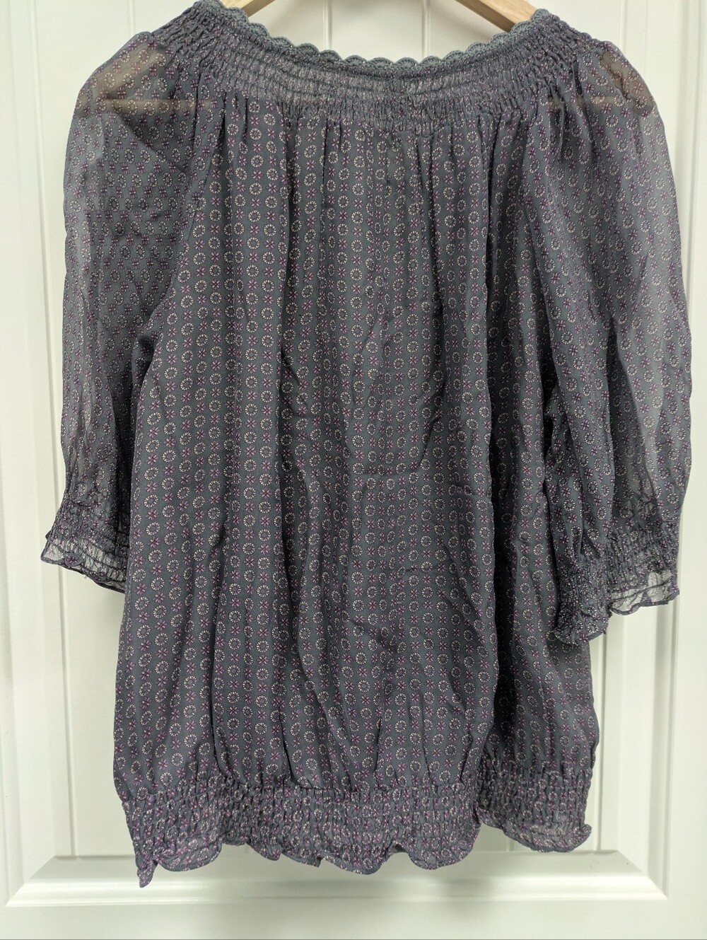 Blue Tassel Silk Chiffon Ruffle Front Peasant Blouse -Anthropologie Brand - Picture 7 of 11
